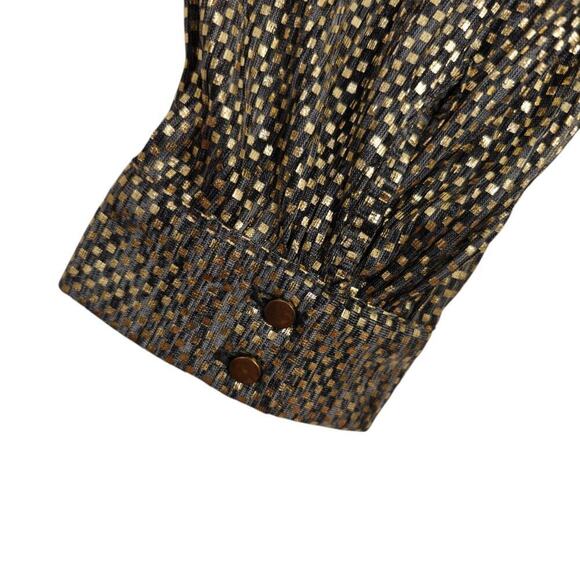 Anthropologie Sabina Musayev Tie Neck Shirt Dress Size XS Gold Metallic Shimmer - Picture 9 of 12